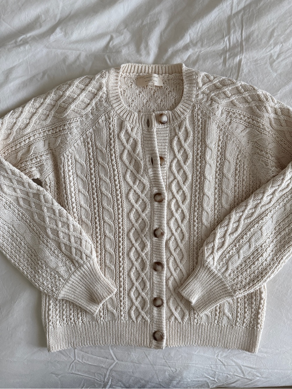 Sézane Cream Cable-Knit Cotton Cardigan